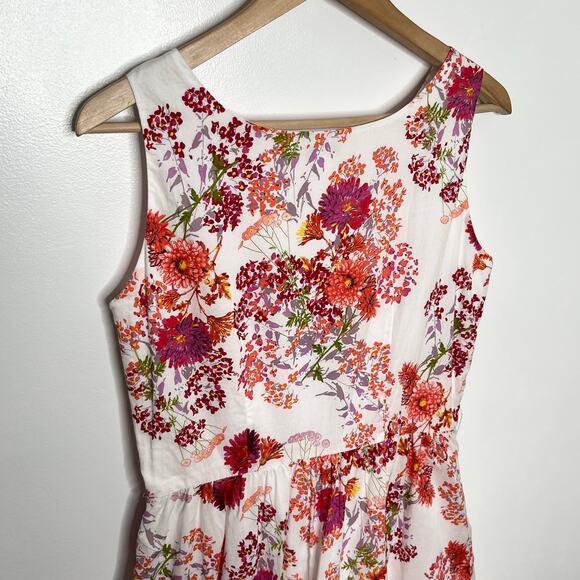 Garnet Hill Womens Sleeveless A Line Dress 4 White Pink Floral Cotton Colorful - Picture 6 of 9